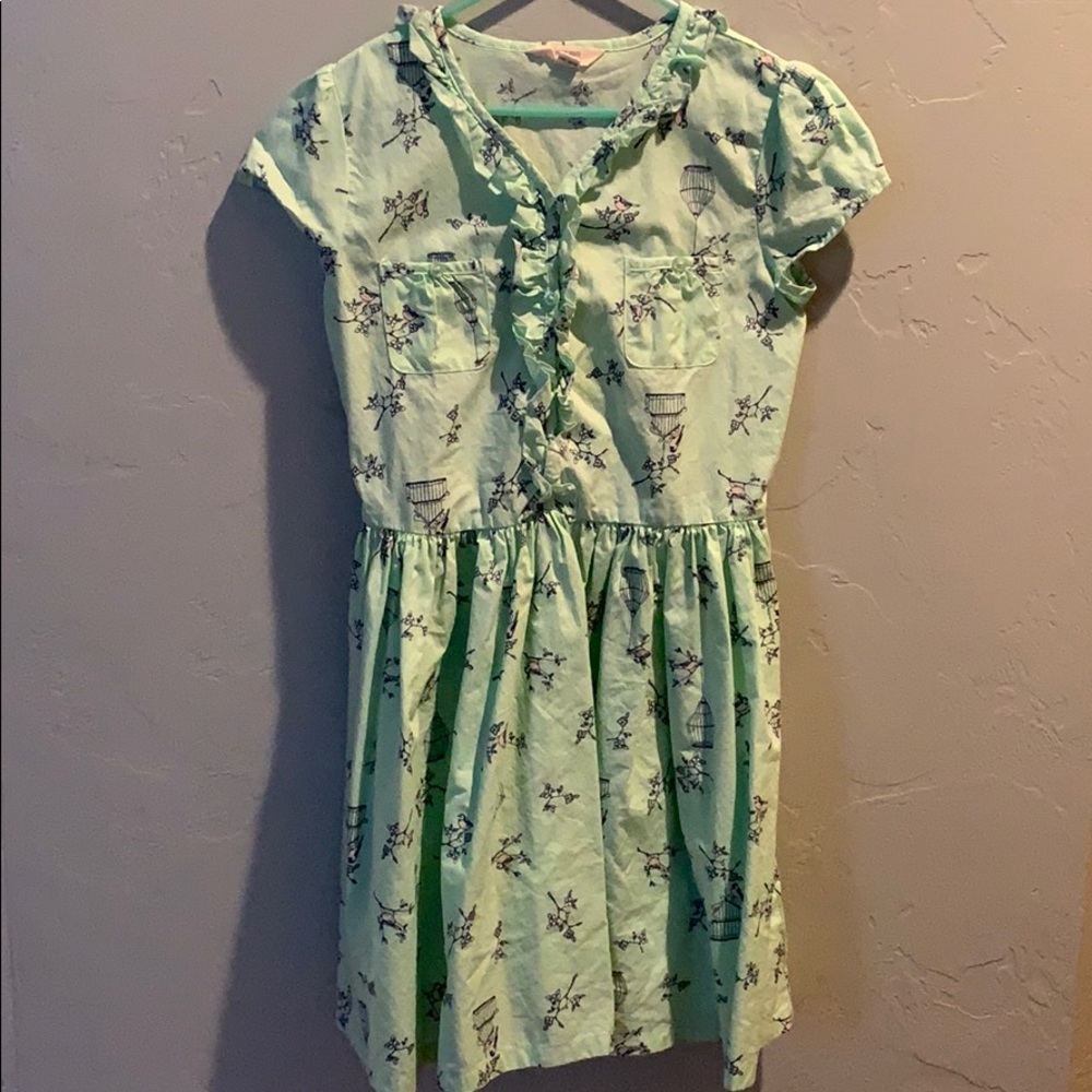Linda End size 8 seafoam green dress bird pattern